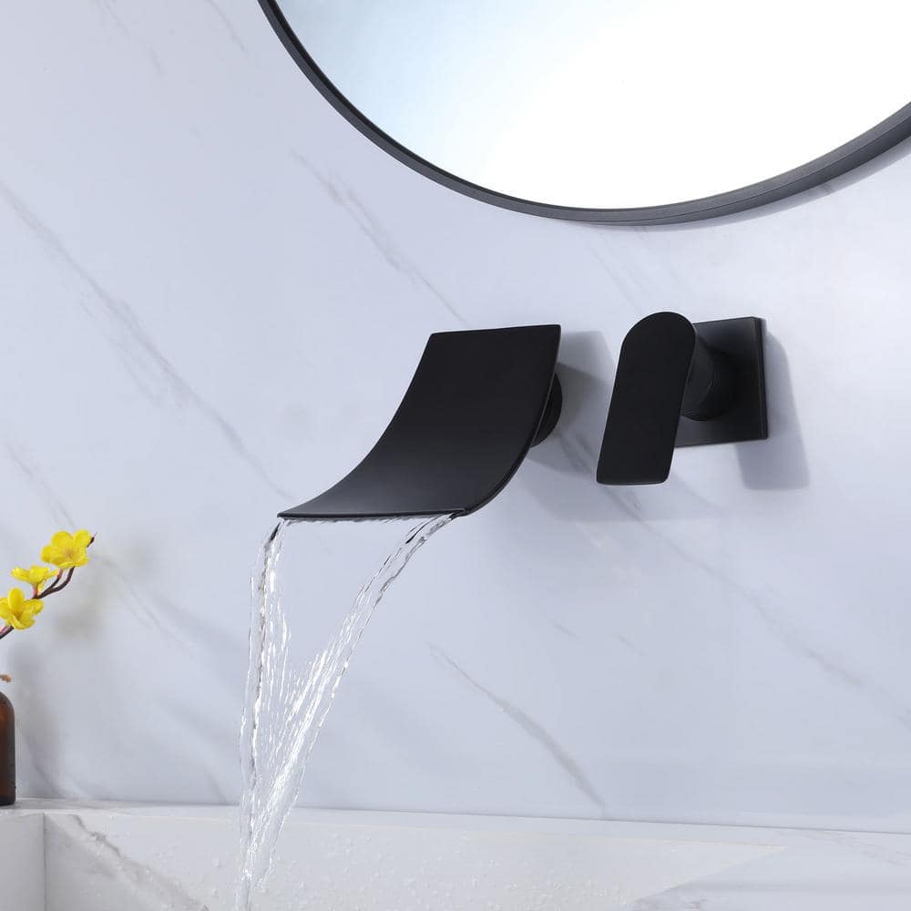 Matte Black Wall-Mounted Waterfall Bathroom Faucet
