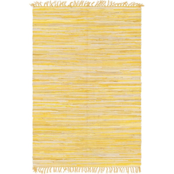 Unbranded Yellow Polypropylene 4 ft. x 6 ft. Striped Indoor Area Rug
