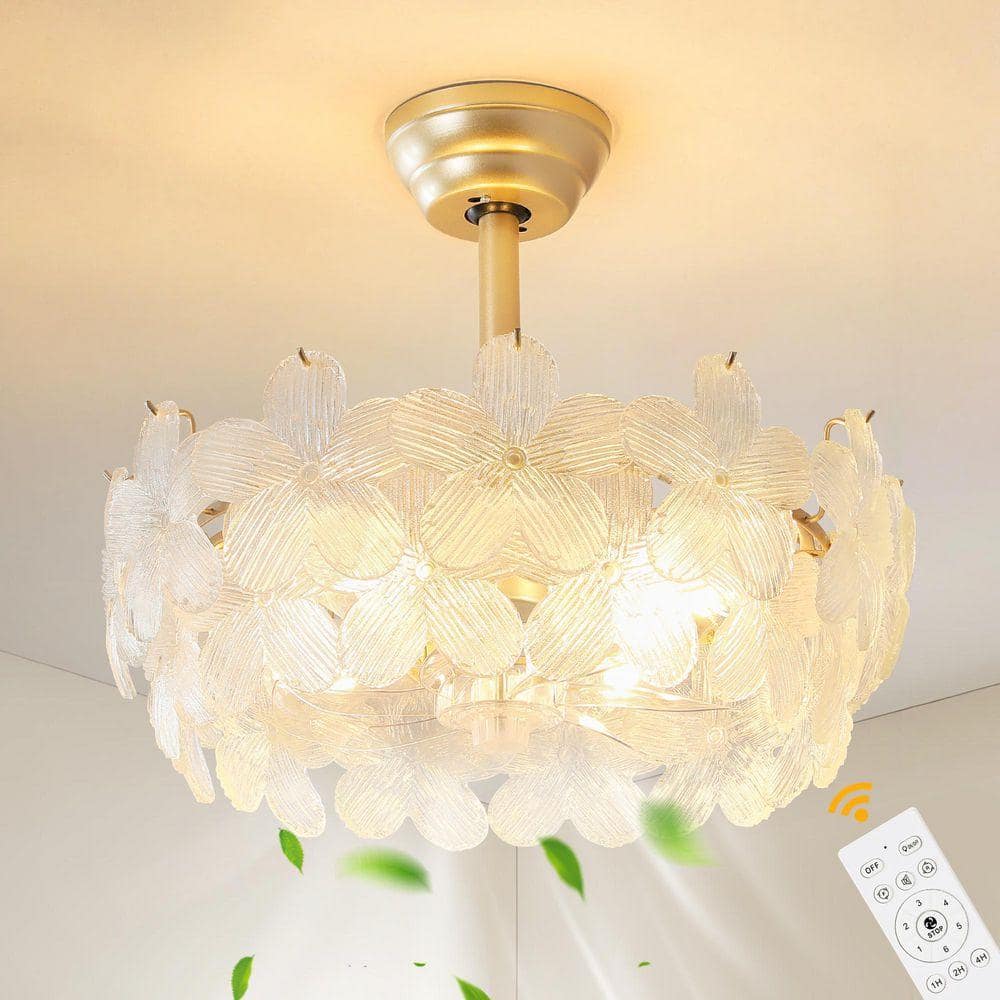 KAISITE 19 in. Indoor Modern Enclosed Crystal Flower Gold Ceiling