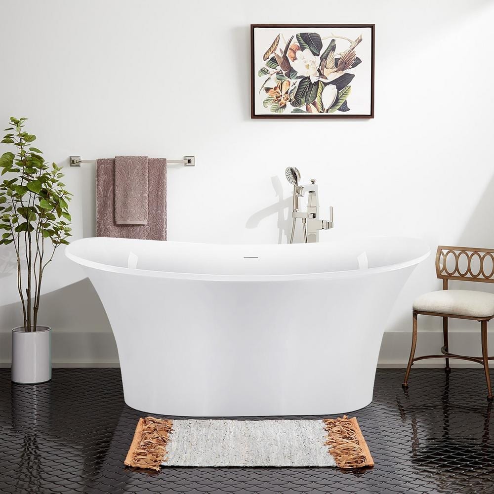 59 in. x 28 in. Acrylic Freestanding Soaking Bathtub with Center Drain in Glossy White/Chrome price history on PriceWatchPro