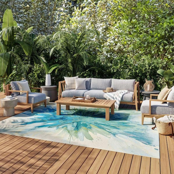 Color Splash Ivory Blue 9 ft. x 12 ft. Abstract Contemporary Area Rug