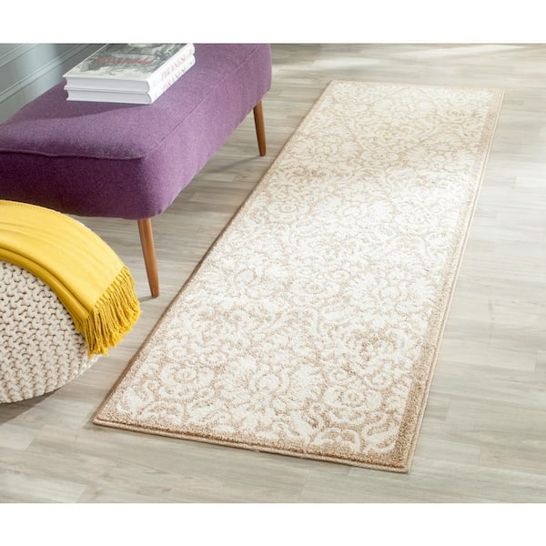 Amherst Wheat/Beige 2 ft. x 13 ft. Border Floral Geometric Runner Rug