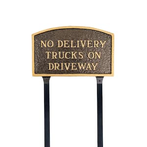 No Delivery Trucks on Driveway Standard Arch Statement Plaque with 17.5 in. Lawn Stakes-Hammered Bronze