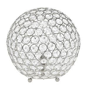 10 in. Chrome Elipse Medium Contemporary Metal Crystal Round Sphere Glamourous Orb Table Lamp