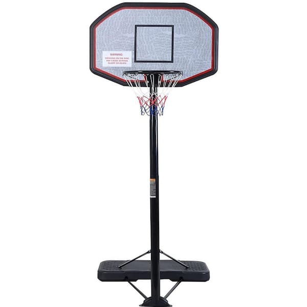 Tunearary Indoor-Outdoor Portable Iron Basketball Hoop, Height Adjustable 7.5 ft. -10 ft. with 43 in. PE Backboard and 2 Wheels