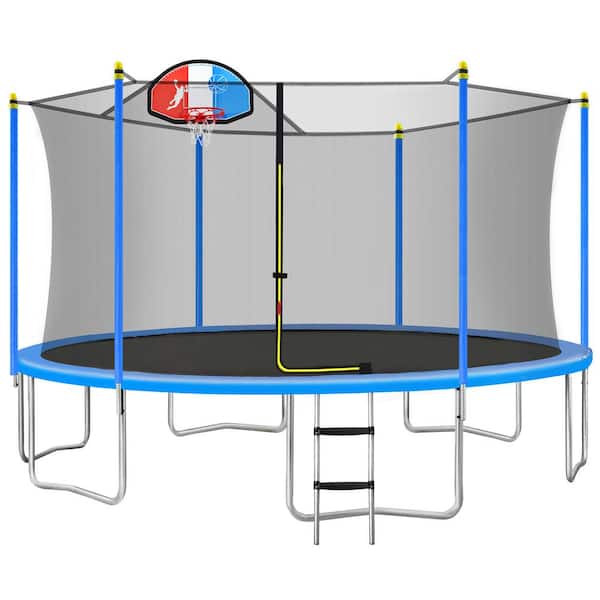 Merax 14FT 15FT Trampoline with Enclosure Kids Trampoline with Basketball Hoop Ladder and Backboard Net 