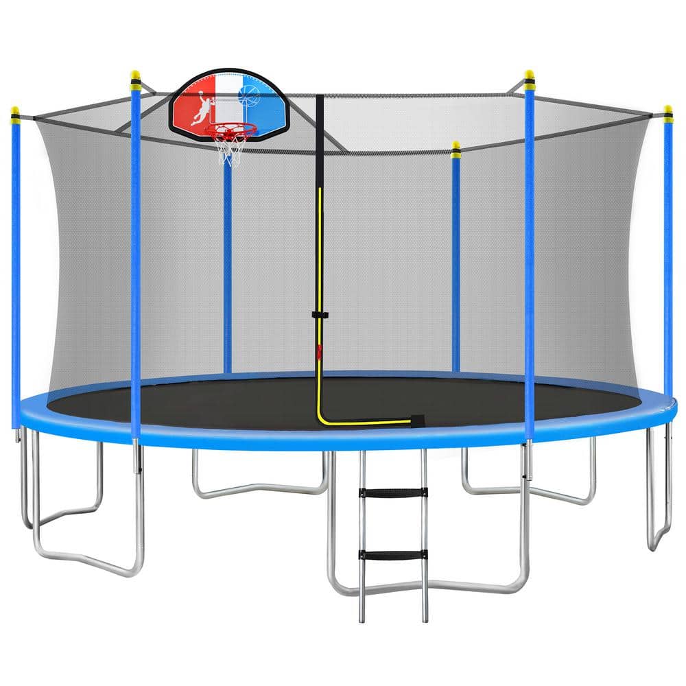15 ft. Round Trampoline for Kids with Safety Enclosure Net, Basketball Hoop