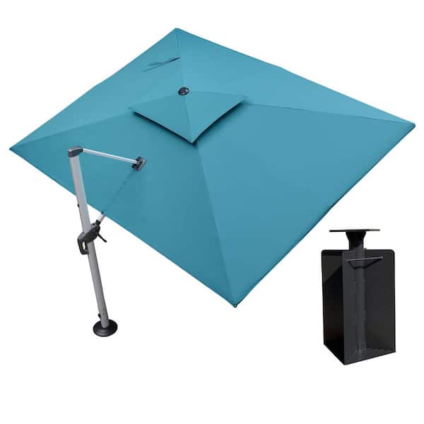 PURPLE LEAF 9 ft. x 12 ft. High-Quality Aluminum Cantilever Polyester Outdoor Patio Umbrella with Base in Ground, Turquoise Blue