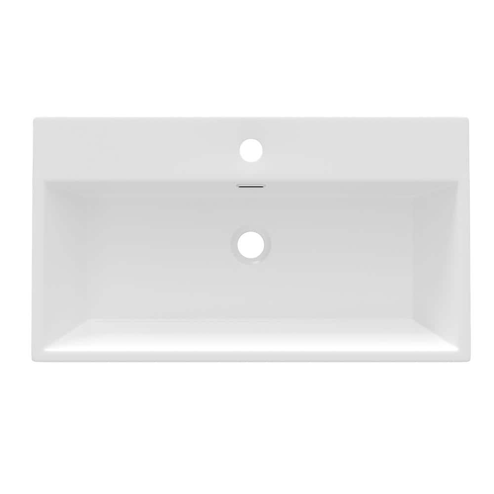 Rectangular 30 Inch White Ceramic Console Sink with Silver Legs