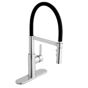 Statham Single-Handle Rubber Hose Spring Neck Kitchen Faucet with TurboSpray and FastMount in Chrome