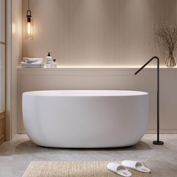 Moray 47 in. x 25 in. Solid Surface Stone Resin Flatbottom Freestanding Double Slipper Soaking Bathtub in Matte White