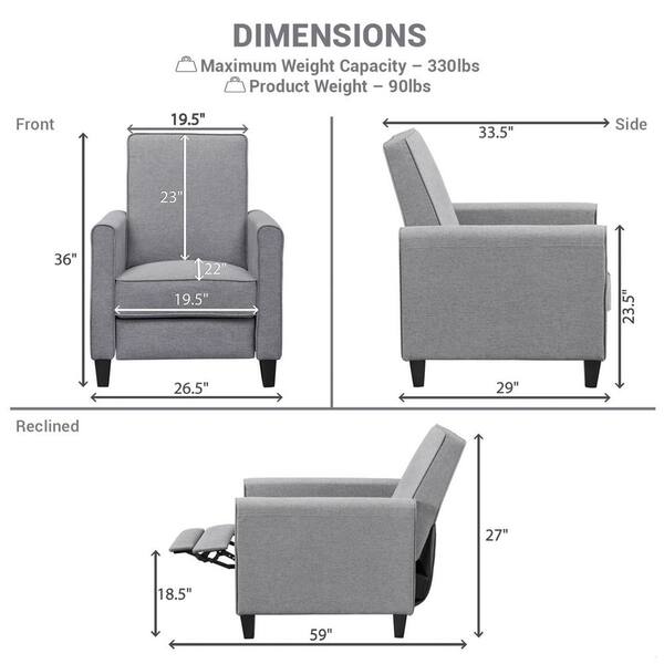 HOMESTOCK Gray Microfiber, Push back Recliner Chairs, Breathable Linen  Recliner with Adjustable Footrest, Small Recliners 18775HDN - The Home Depot