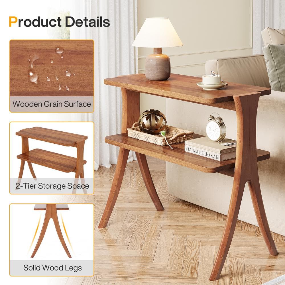 Kerlin 25.2 in. Brown Rectangle Engineered Wood End Table Side Table with 2-Tier Shelf - thumbnail 3