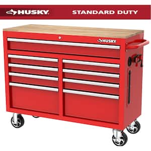 Tool Storage 46 in. W x 18 in. D 9-Drawer Gloss Red Mobile Workbench Cabinet