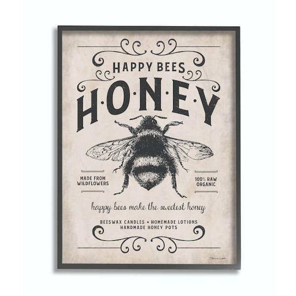 Stupell Industries 11 in. x 14 in. "Honey Bee Rustic Farm Textured Word" by Stephanie Workman Marrott Framed Wall Art