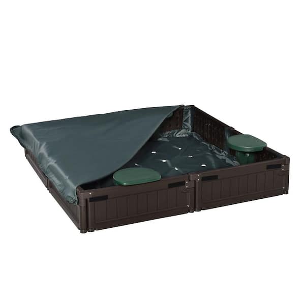 4 ft. W x 4 ft. L Brown Square Outdoor Kids Sandbox with Cover Garden Bed for Backyard