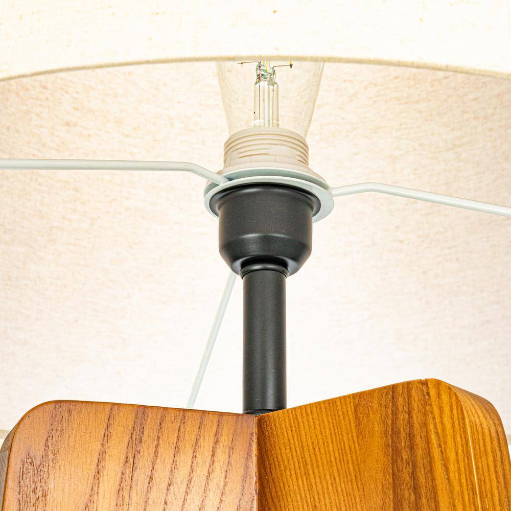63" Walnut Finish Rubberwood Tripod Floor Lamp with Natural Linen Shade