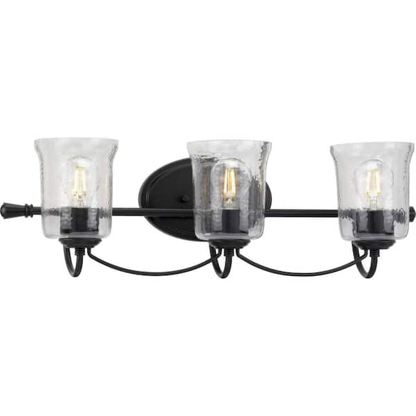 Progress Lighting Bowman Collection 3-Light Matte Black Clear Chiseled Glass Coastal Bath Vanity Light