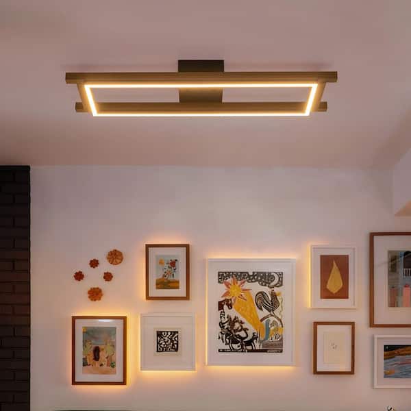 Iris 1-Light 27.6 in. Integrated LED Wood Flush Mount Ceiling Light