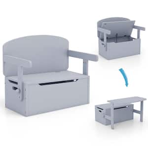 3 in. 1 Grey Wood Kids Convertible Storage Bench Wood Activity Table and Chair Set
