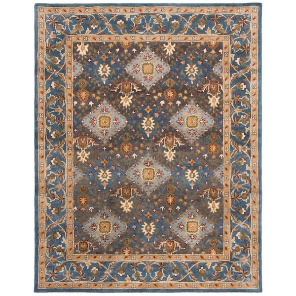 Antiquity 10 ft. x 14 ft. Blue Floral Border Geometric Area Rug