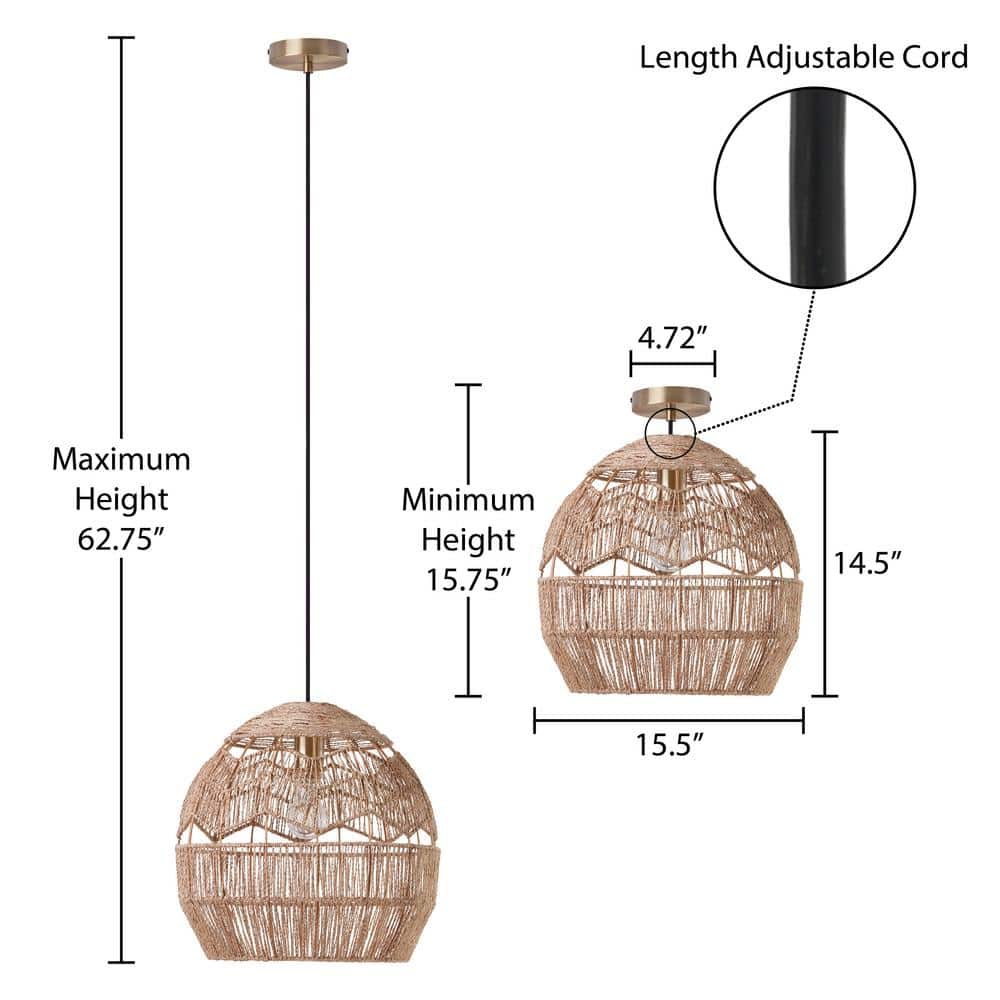 16" Bronze and Hemp LED Bowl Pendant Light