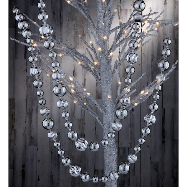 5 ft. Silver Artificial Shatterproof Plastic Mercury Ball Ornament Garland