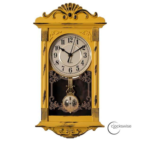 Vintage Grandfather-Style Wall Clock with Wood-Effect Plastic Pendulum, Battery-Operated-for Home Decor, Living Room