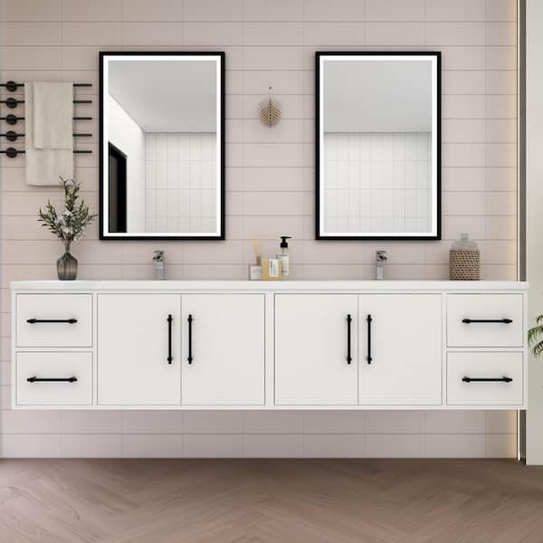 Victoria 84 in. W x 20 in. D x 22 in. H Double Sink Floating Bath Vanity in Gloss White with White Acrylic Top