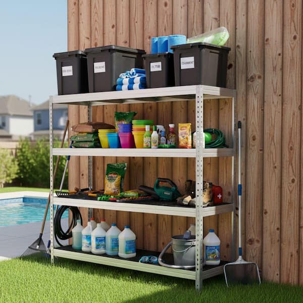 All-Road 4-Tier Steel Storage Shelving Unit in Silver, Washable Polypropylene Racks, Indoor/Outdoor Use, 59 x 20 x 71 in