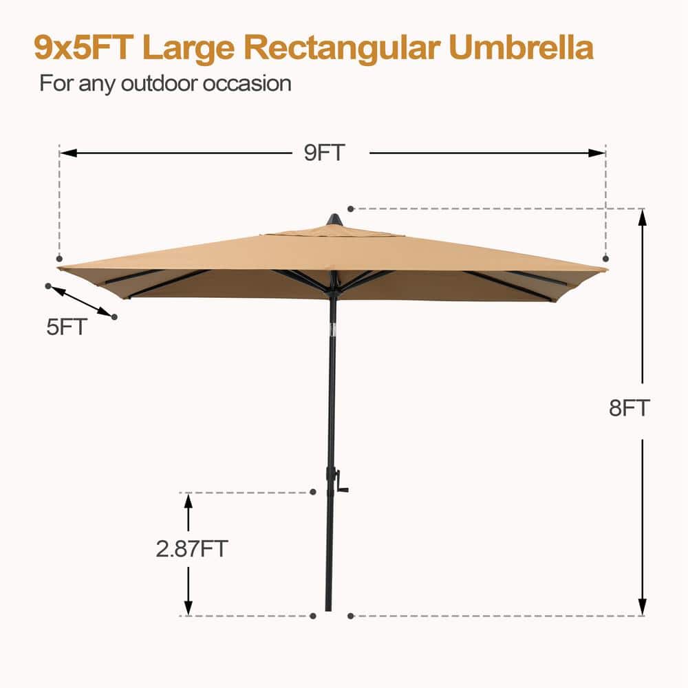 Tan Rectangular Aluminum Patio Umbrella with Crank and Tilt