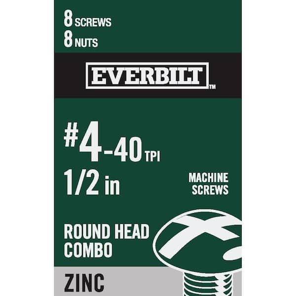 Everbilt #4-40 x 1/2 in. Combo Round Head Zinc Plated Machine Screw (8-Pack)