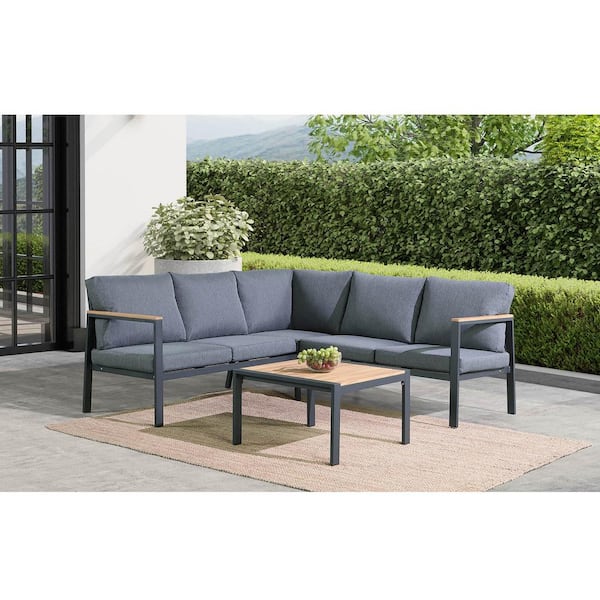 moda furnishings Sunny Black 4-Piece Aluminum Conversation Sofa Set With BlackCushions