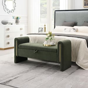 Lins Modern Upholstered Teddy Fabric Storage Ottoman Bench, Olive Green