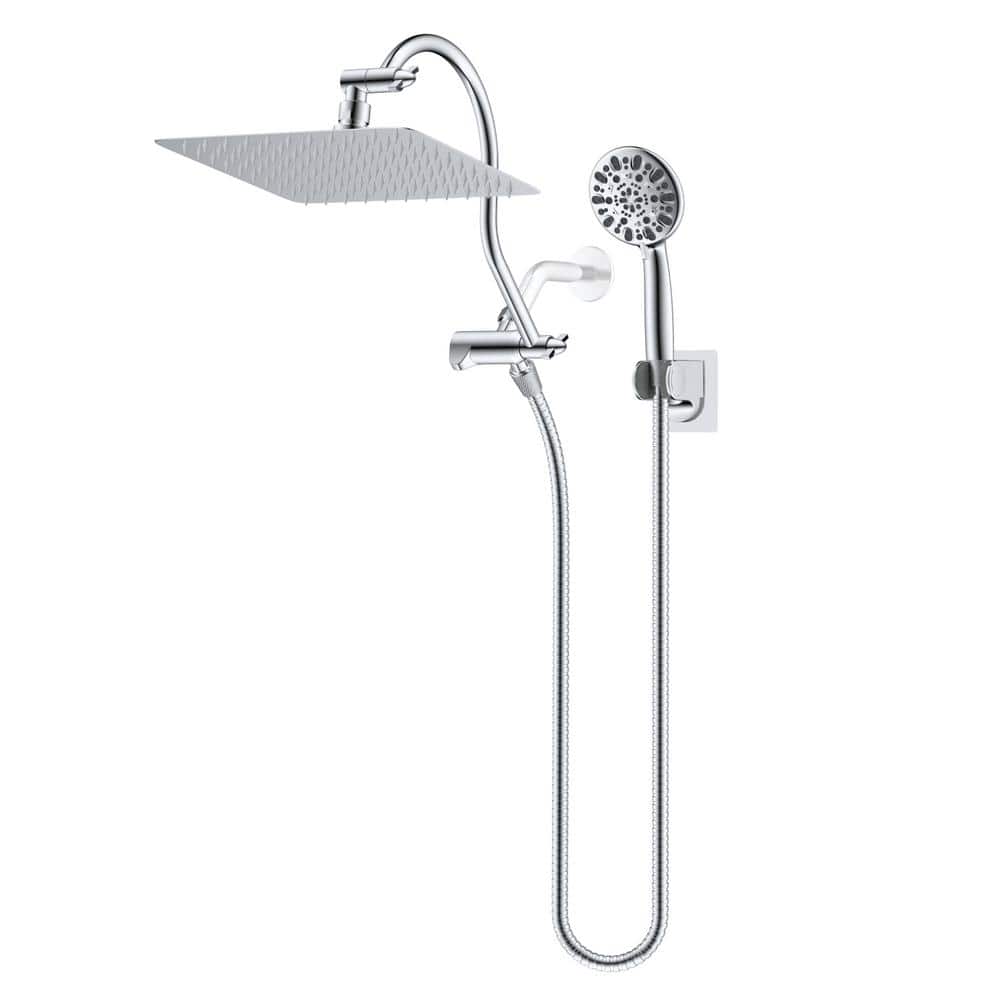 Chrome Dual Shower Head with Adjustable Height and 7-Spray Settings
