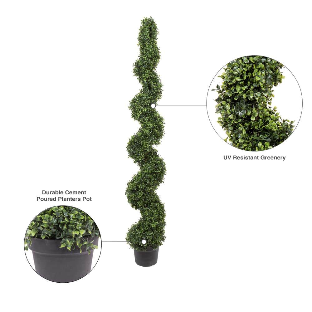 Elegant Outdoor Boxwood Spiral Topiary with White Lights, 72 in