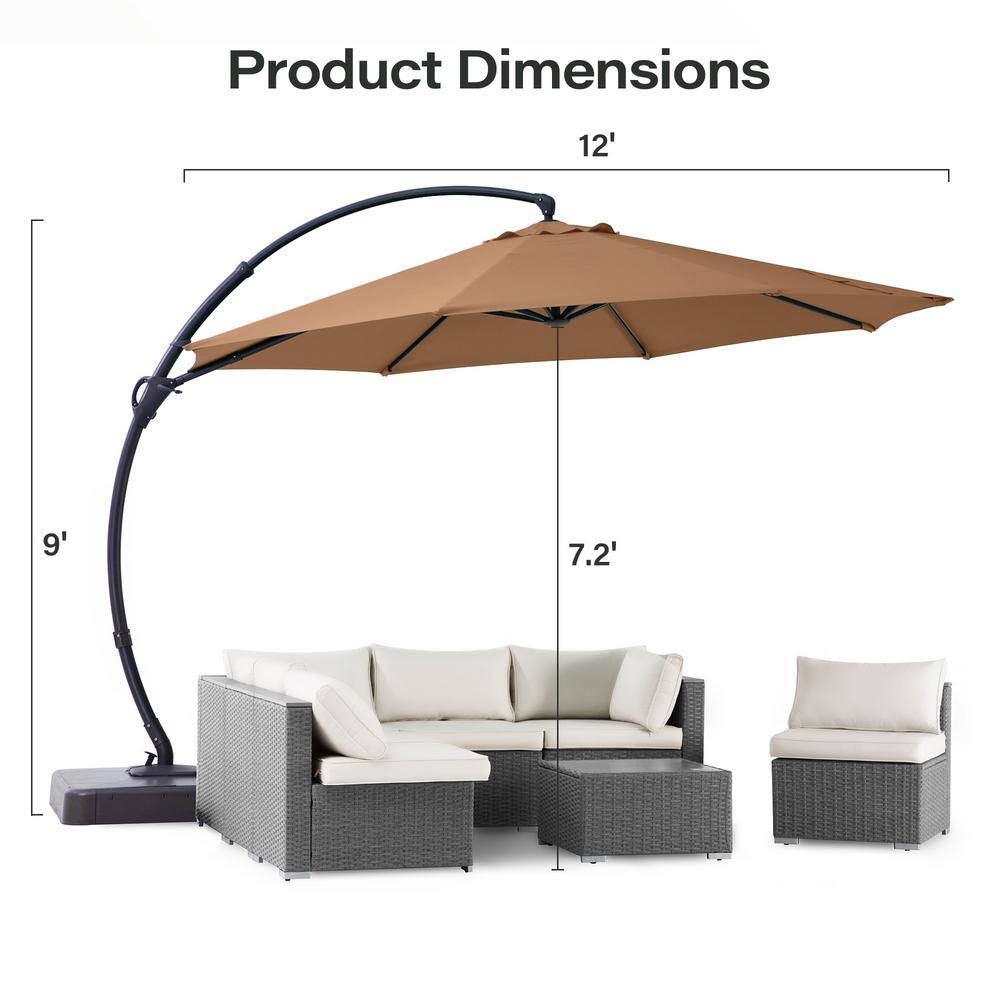 Tan 12ft Cantilever Patio Umbrella with Black Metal Pole