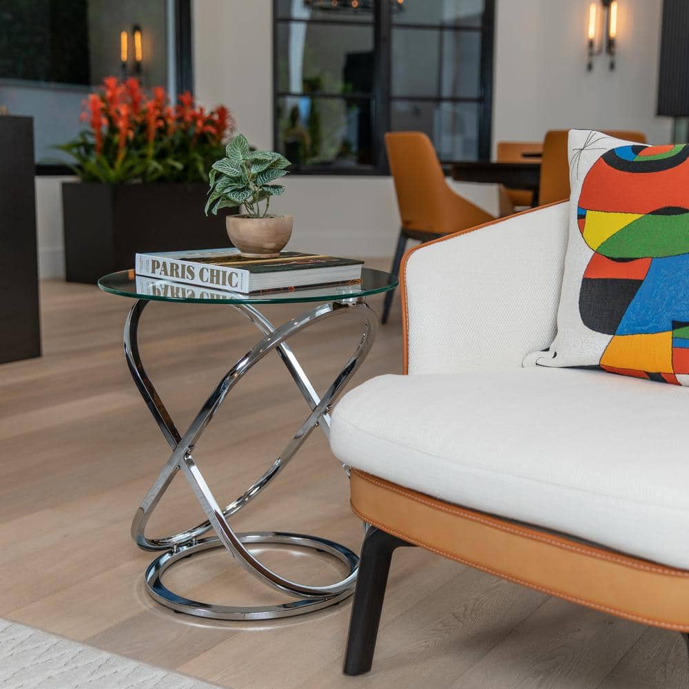 Small Round Chrome and Glass Accent Table