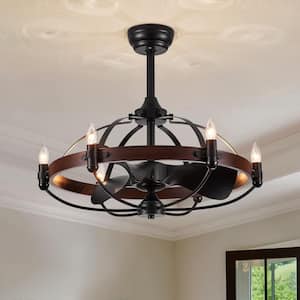 27 in. Farmhouse Indoor Walnut-Colored Vintage Cage Ceiling Fan with Remote Included for Kitchen Dining Room