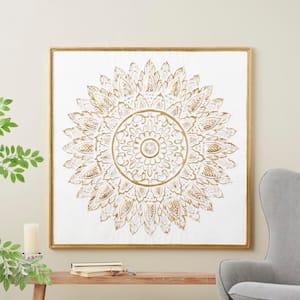 Metal Gold Leaf Mandala Floral Wall Decor with White Backing