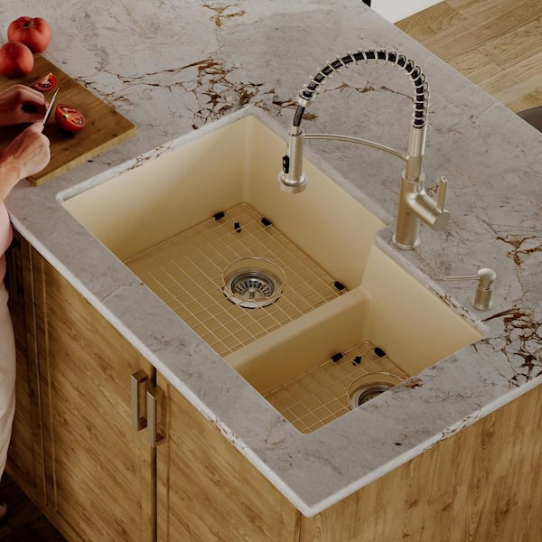 33x19 Inch Undermount Double Bowl Kitchen Sink With Faucet - Bed Bath