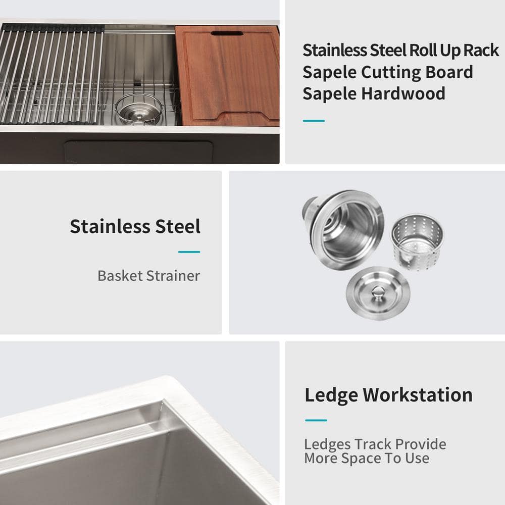 33'' Brushed Nickel Stainless Steel Undermount Single Bowl Sink