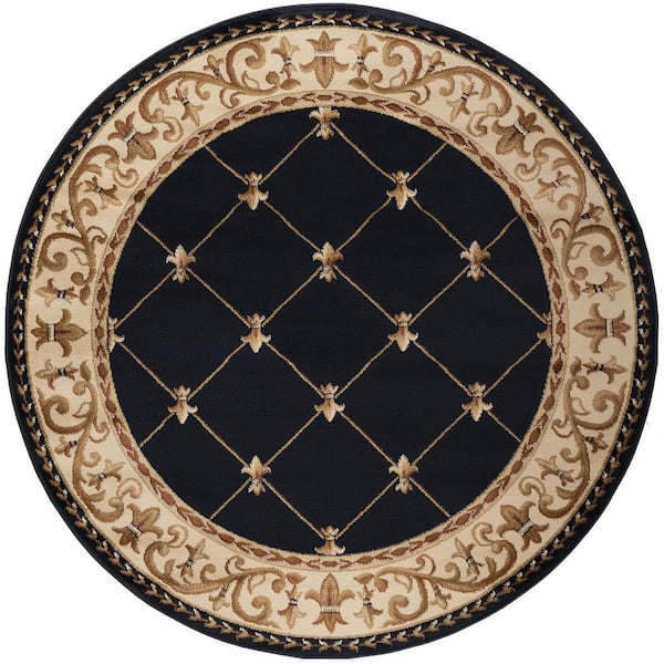 Sensation Black 5 ft. x 5 ft. Round Border Polypropylene Area Rug