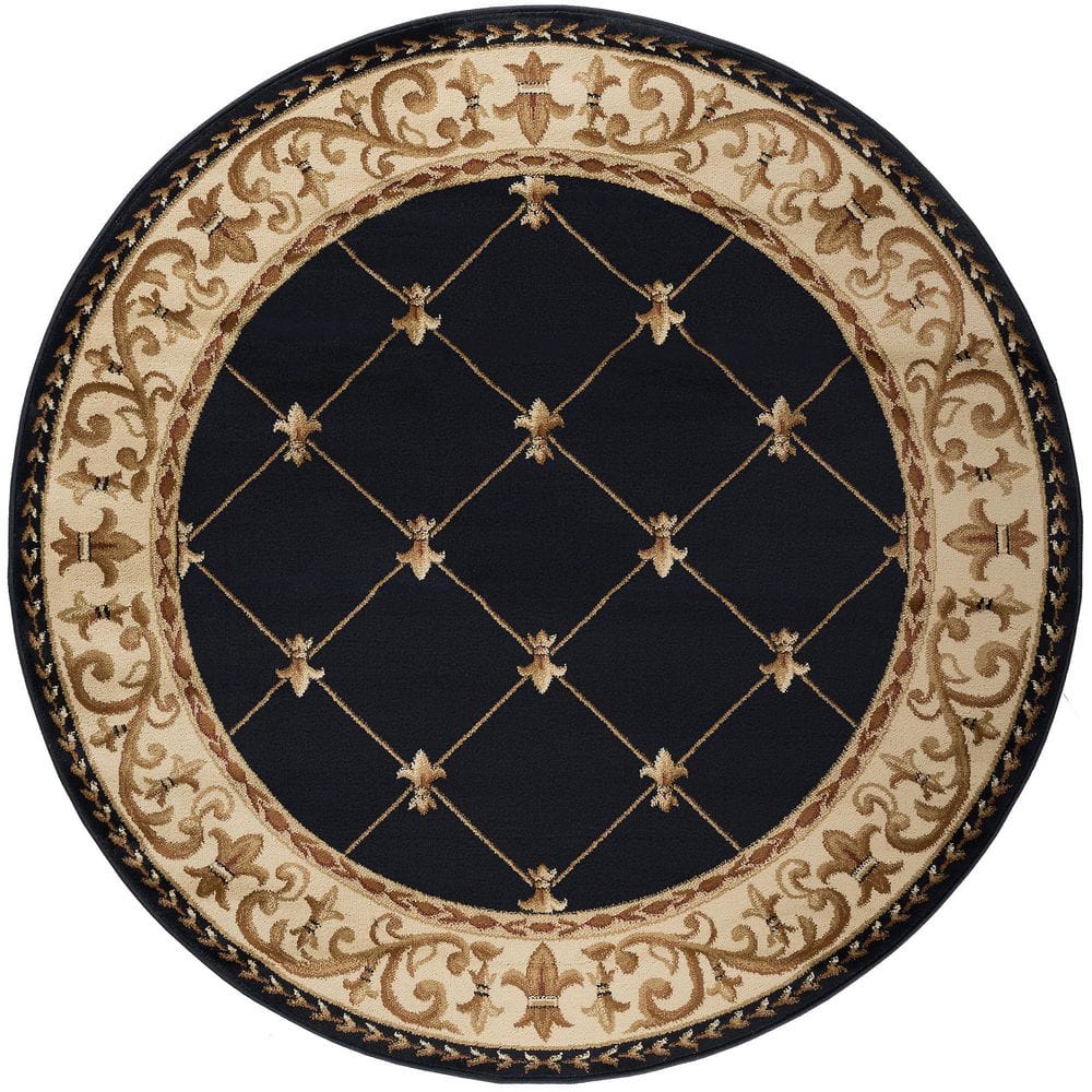 Tayse Rugs Sensation Border Black 8 ft. Round Indoor Area Rug SNS4883 ...
