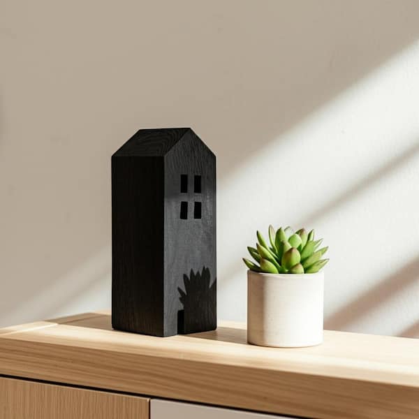Liv & Skye Black 4 in. x 10 in. Wood Novelty House Decorative Sculpture