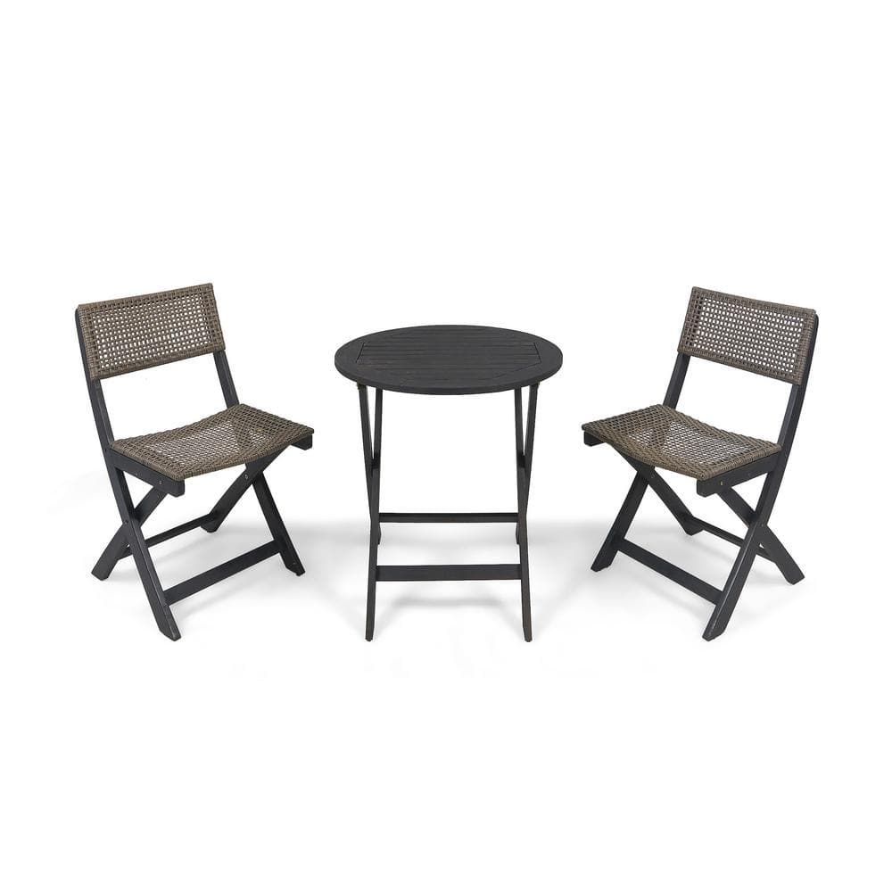 Hot Sale 3-Piece Gray and Brown Wood Outdoor Bistro Set with Round Table fo