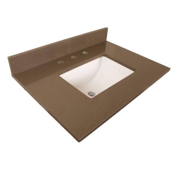 Bellaterra Home Norco 30 in. W x 22 in. D Quartz Single Basin Vanity Top in Taupe with White Basin