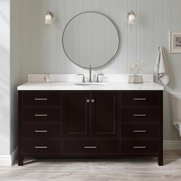 ARIEL Cambridge 66 in. W x 22 in. D x 36 in. H Single Oval Sink Bath Vanity in Espresso with Carrara White Quartz Top
