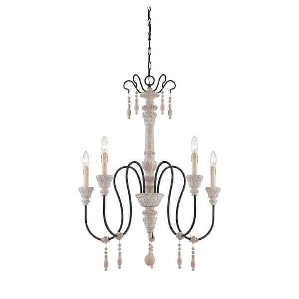 Ayana 28.5 in. W x 35 in. H 5-Light White Washed Driftwood Chandelier