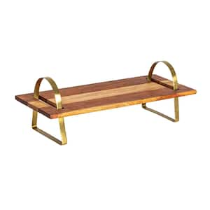 23.5 in. W x 7.9 in. H x 9.9 in. D Rectangle Gold Acacia Wood Serving Tray On Stand (Set of 1)